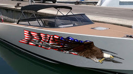 USA Flag Boat Wrap – 3D Ripped Metal Bald Eagle Vinyl Decal – Patriotic Marine Graphics – Boat, Truck, Trailer Full Color Vinyl Sticker