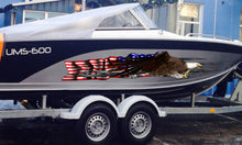 Load image into Gallery viewer, Boat Decals-Yacht American Pride Graphic Decal, American Flag Sticker Cigar Boat Wrap, 3D Tribal Ripped metal vinyl wrap, Stickers for Boat