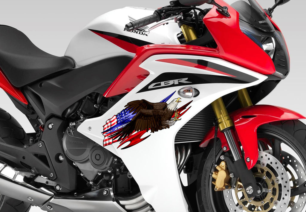 USA Racing Stickers, US Eagle Ripped Metal Motorcycle Vinyl, Dirt bike stickers, Dirt Bike Decals, American Flag Decal