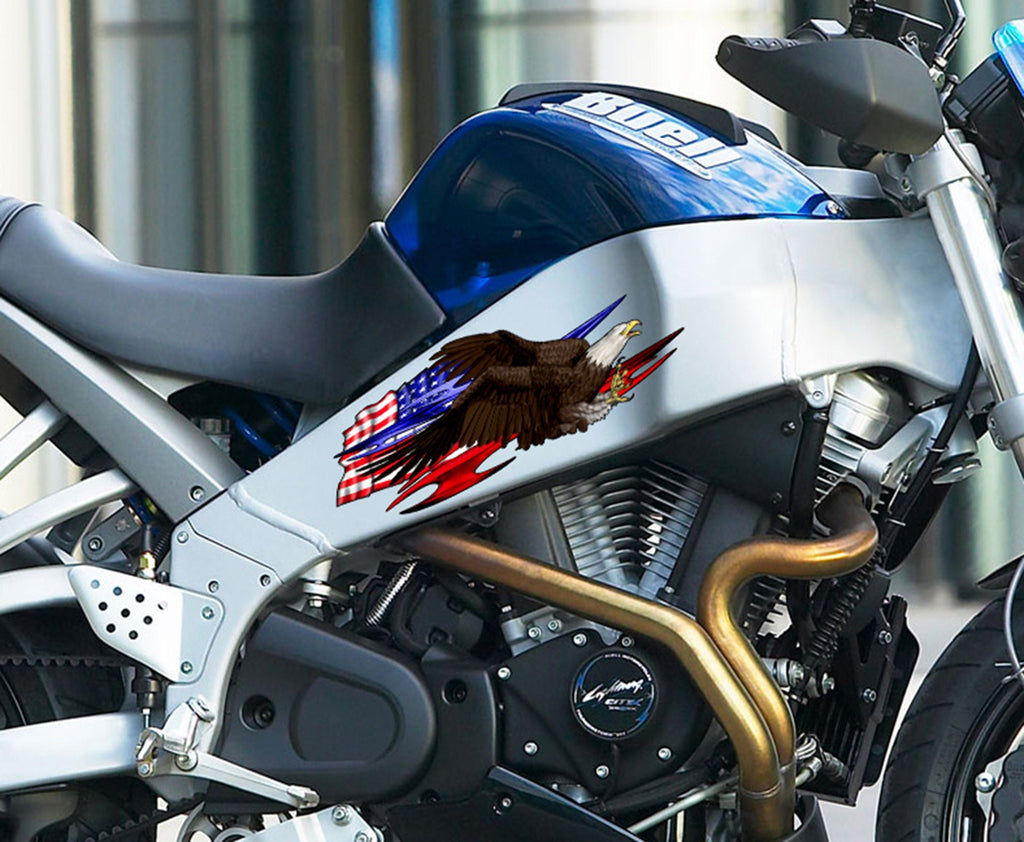 USA Racing Stickers, US Eagle Ripped Metal Motorcycle Vinyl, Dirt bike stickers, Dirt Bike Decals, American Flag Decal