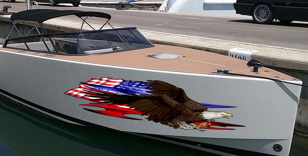 Boat Decals-Yacht American Pride Graphic Decal, American Flag Sticker Cigar Boat Wrap, 3D Tribal Ripped metal vinyl wrap, Stickers for Boat