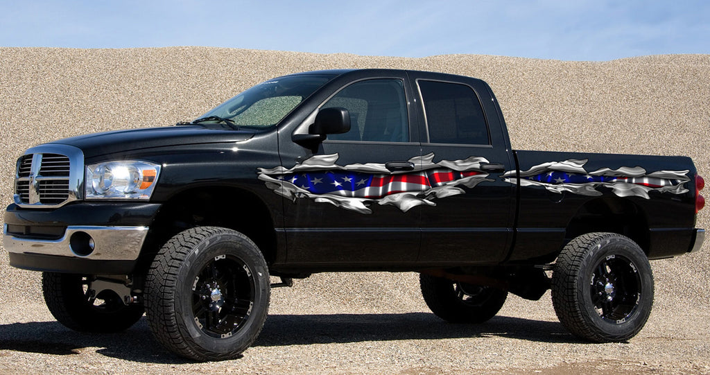 US Flag Ripped Metal car vinyl decal, American pride car vinyl wrap, Patriotic car decals, USA flag car vinyl graphics, big flag car sticker