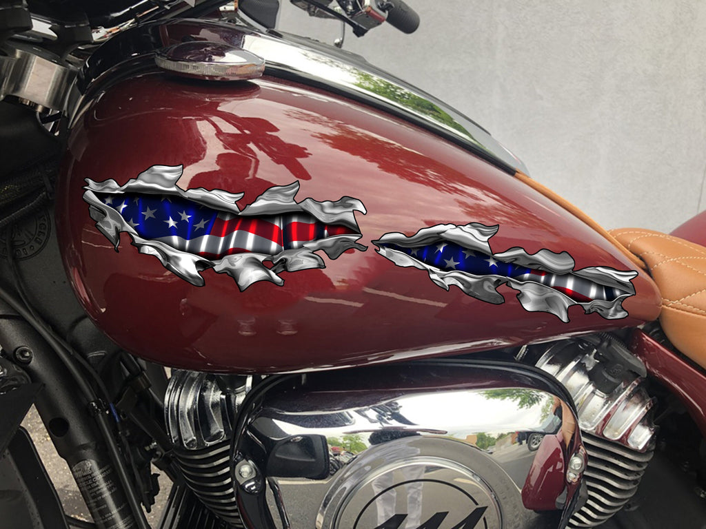 USA flag dirt bike Ripped Metal decals, US flag Racing Stickers, Patriotic motorcycle side wrap, American flag dirt bike graphics