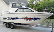 Load image into Gallery viewer, American Pride boat Decals-Yacht, US flag boat decal, American Flag cigar boat vinyl side wrap, Patriotic Ripped Metal boat vinyl sticker