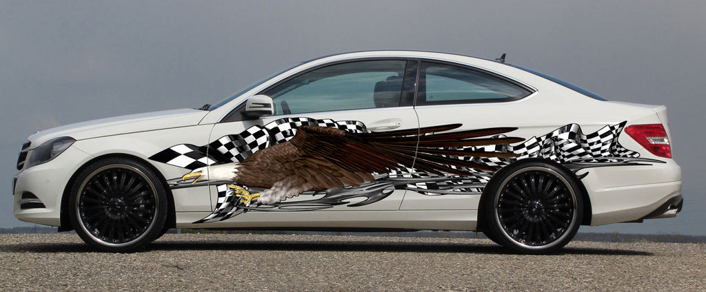 3D American Pride Car Wrap Ripped Metal Full Color Vinyl Design Patriotic Wrap Checkered Flag Stickers eagle flag décor