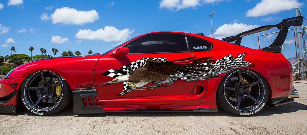 3D American Pride Car Wrap Ripped Metal Full Color Vinyl Design Patriotic Wrap Checkered Flag Stickers eagle flag décor