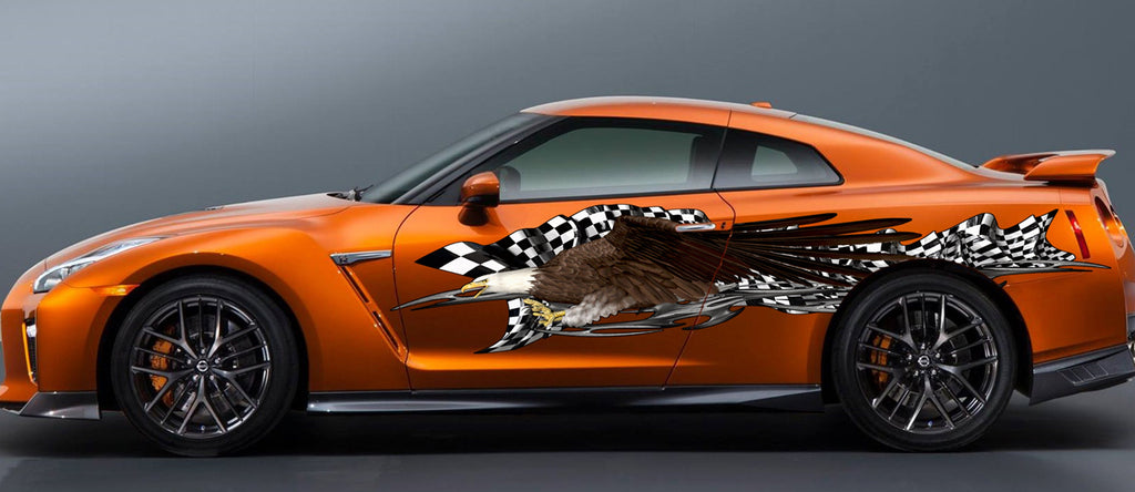 Checkered flag decal Full color Car side graphics vinyl sticker,3D American Pride Wrap Ripped Metal Full Color Vinyl