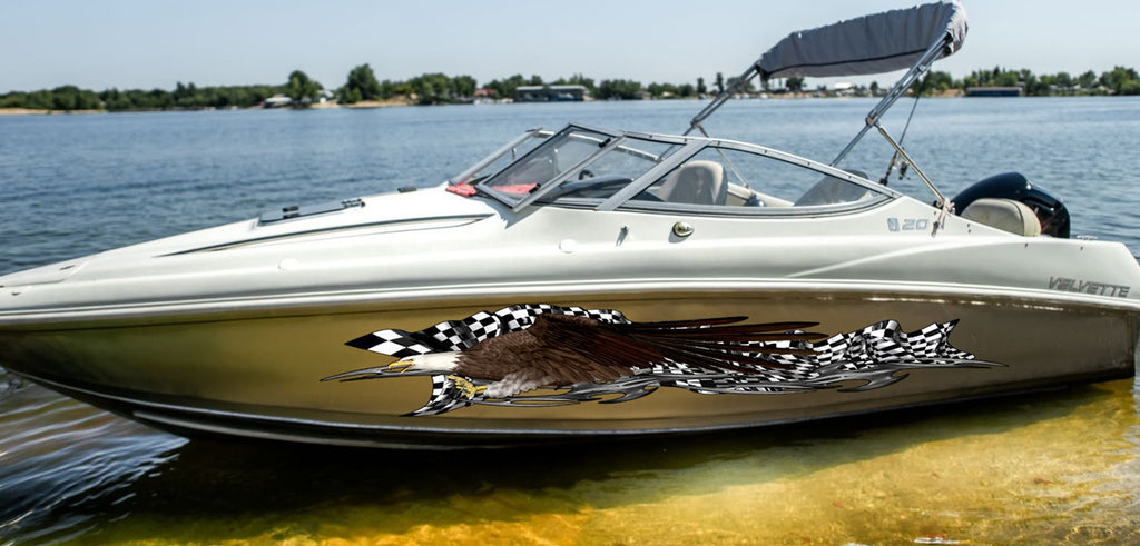 Boat Decals-Yacht American Pride Graphic Decal, American Flag Sticker Cigar Boat Wrap, 3D Tribal Ripped metal vinyl wrap, Stickers for Boat
