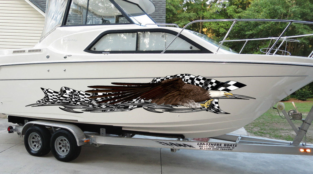 Boat Decals-Yacht American Pride Graphic Decal, American Flag Sticker Cigar Boat Wrap, 3D Tribal Ripped metal vinyl wrap, Stickers for Boat