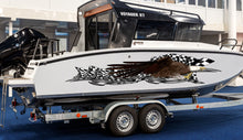 Load image into Gallery viewer, Checkered Boat Decals- American Graphic Decal, American Flag Sticker Cigar Boat Wrap, Tribal Ripped metal vinyl wrap, Stickers for Boat