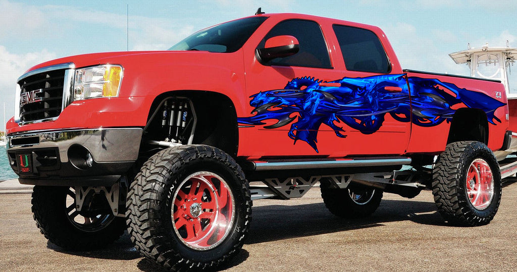 3D Dragons vinyl side graphics Racing stripes, Full color Car side graphics, , Vinyl Design Dragon Wrap