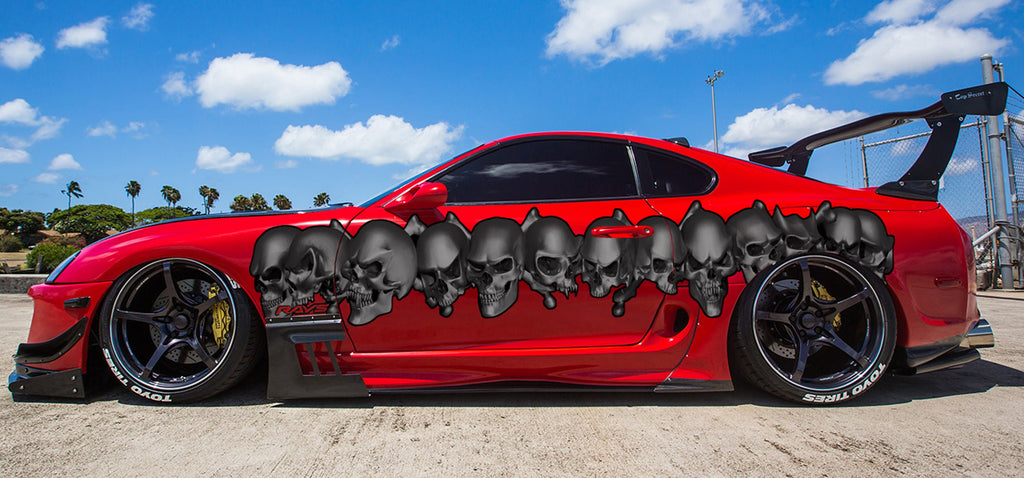 Skull Car Decal – Full Color Vinyl Graphic – Tribal Street Racing Sticker – Custom Car, Truck, SUV, Motorcycle Decal – Skull Wrap Design