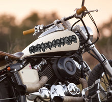 Load image into Gallery viewer, Flame Skull Decal, Skull Crotch Rocket Wrap, Skull Chopper Graphics, 3D Graphics of a Motorcycle Sticker, Tribal Flames Decals