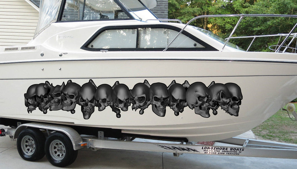 3D Watercraft Graphic Skull Decal For Boat Ripped Metal-Full Color Speed Tribal Flames Decals Automotive Vinyl Wraps