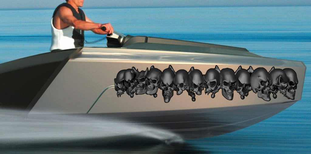 3D Watercraft Graphic Skull Decal For Boat Ripped Metal-Full Color Speed Tribal Flames Decals Automotive Vinyl Wraps