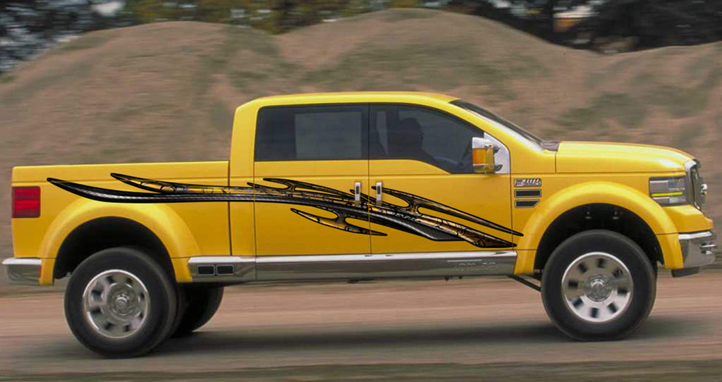 Tribal racing stripes for trucks, 3D Tribal ripped metal car vinyl decal, Graphics vinyl stickers, Car side decal, Truck side stickers