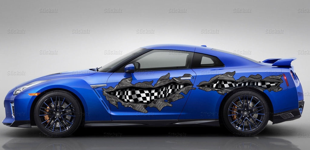 Car vinyl full color tribal Checkered flag decal Full color side graphics sticker Racing wrap Flag vinyl