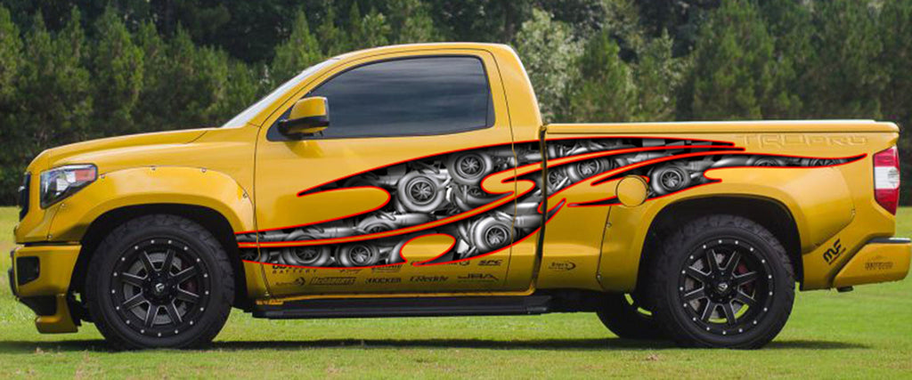 Ripped Metal Tribal tattoo Car 3D Graphic Street legal Wrap, Turbocharged Vinyl, Turbines Car Graphics, skull stickers
