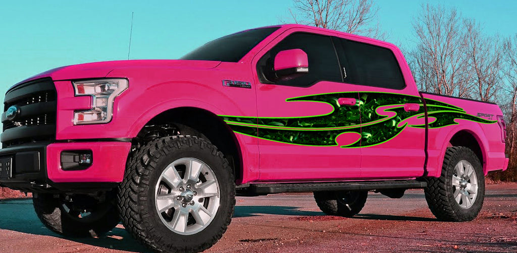 3D Skull Graphic car wrap Sticker, Tribal Street Racing Graphic, Full Color Tribal Skulls Decal, Cool Decals for Cars