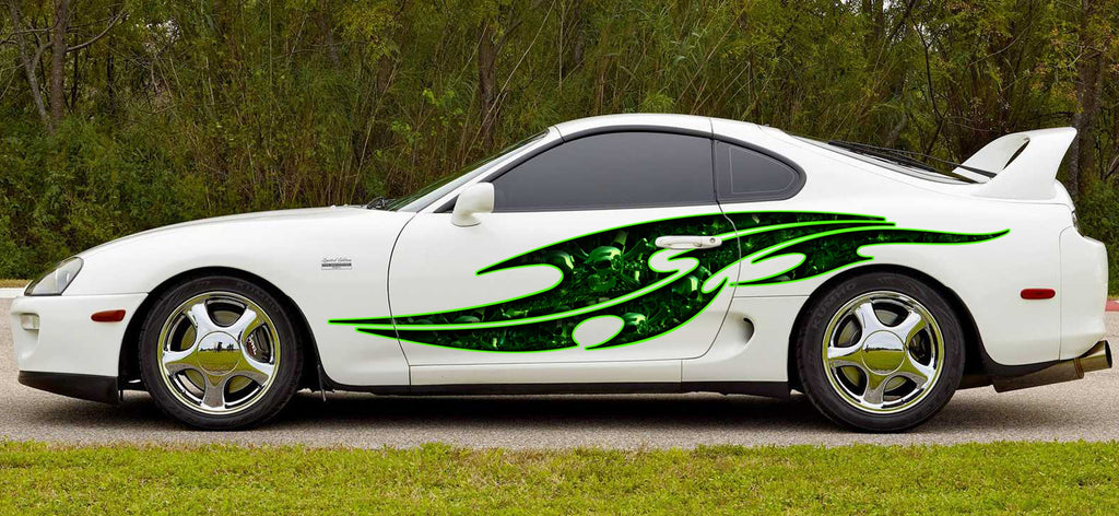 Ripped Metal full color Car vinyl Design, Tribal skull racing stripes, Skulls car graphics, Vinyl wrap design, Car wrap vinyl, Auto wrap