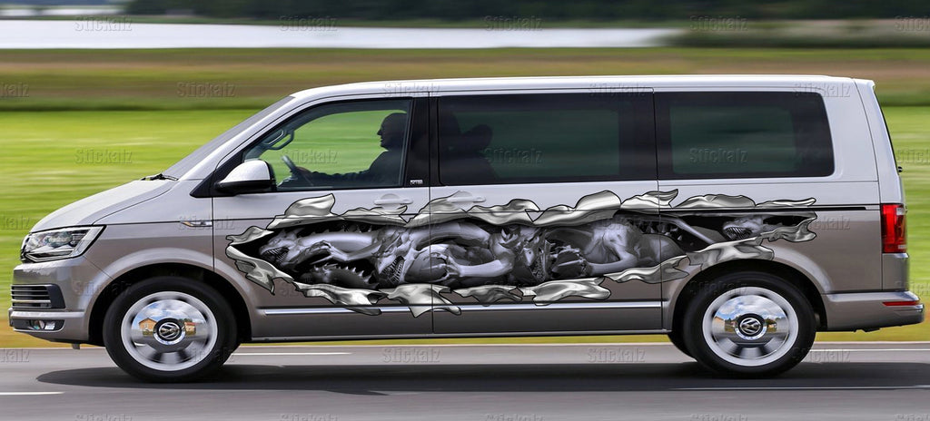 Dragons Ripped Metal Car Vinyl Wrap, Dragon Vinyl Wrap, Full Color Racing Stripes Stickers for car.