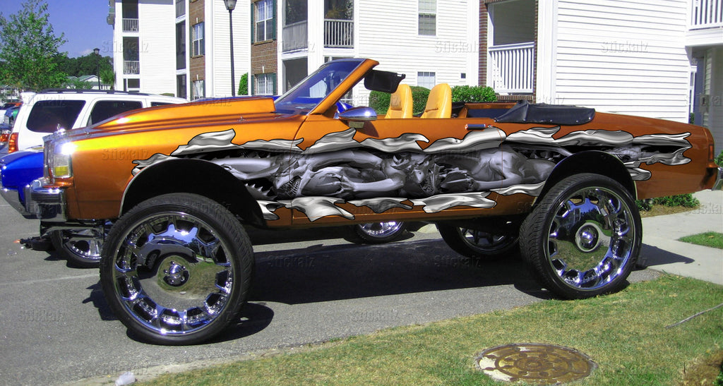 Dragons Ripped Metal Car Vinyl Wrap, Dragon Vinyl Wrap, Full Color Racing Stripes Stickers for car.