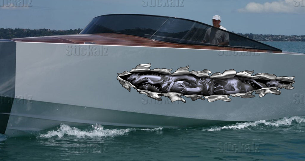 Dragons Ripped Metal Yacht Vinyl, Watercraft Wrap, Dragons Speed Boat Vinyl, Cigar Boat Wrap, Yacht 3D Graphic
