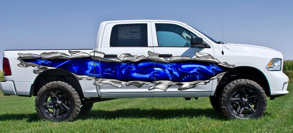 3D Dragons Ripped Metal Car Vinyl, Full color tribal Dragon, Car Vinyl Graphics Side Decals Creature Car Vinyl Stickers