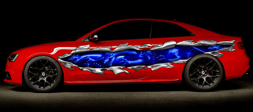 3D Dragons Car Wrap Ripped Metal Full Color Car Vinyl Design Dragon Car Wrap Tribal Lizard street racing graphic