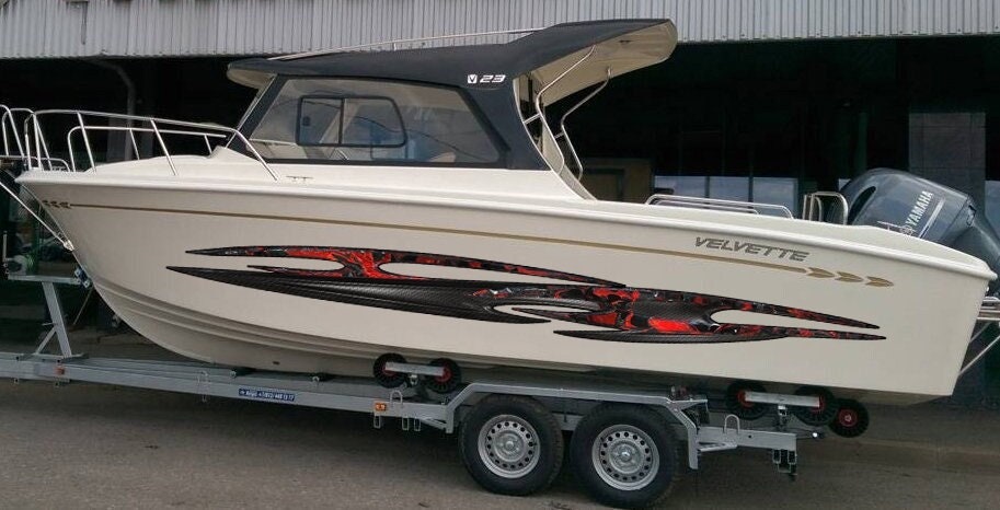 3D Watercraft Tribal Graphic, Tattoo Boat Sticker, Tribal Yacht Wrap Sticker, Great 3D Boat Decal, Boat Graphics Decals, Super Boat Wrap