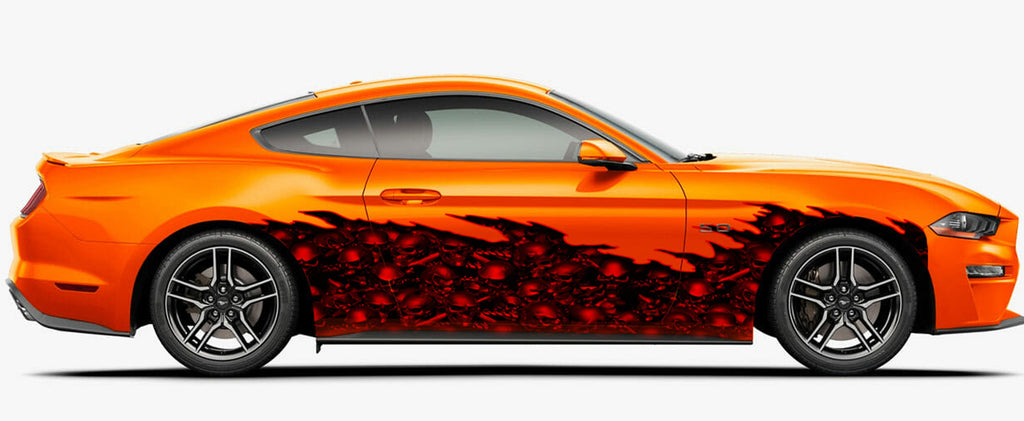 3D Skulls Ripped Metal Full Color Car Vinyl Design, Tribal Skull Racing Stripes, Skulls car Graphics, Vinyl wrap Design, Car wrap Vinyl