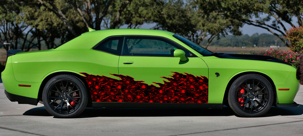 3D Skulls Ripped Metal Full Color Car Vinyl Design, Tribal Skull Racing Stripes, Skulls car Graphics, Vinyl wrap Design, Car wrap Vinyl