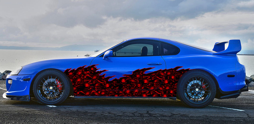 3D Skulls Ripped Metal Full Color Car Vinyl Design, Tribal Skull Racing Stripes, Skulls car Graphics, Vinyl wrap Design, Car wrap Vinyl