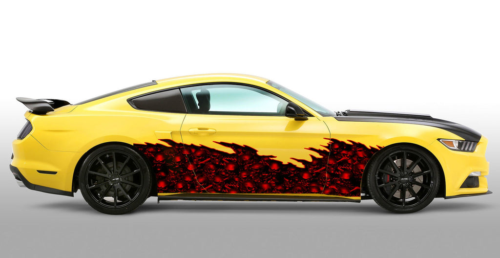 3D Skulls Ripped Metal Full Color Car Vinyl Design, Tribal Skull Racing Stripes, Skulls car Graphics, Vinyl wrap Design, Car wrap Vinyl