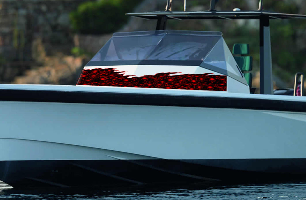 3D Watercraft Graphic Skull Decal For Boat Ripped Metal-Full Color Speed Tribal Flames Decals Automotive Vinyl Wraps