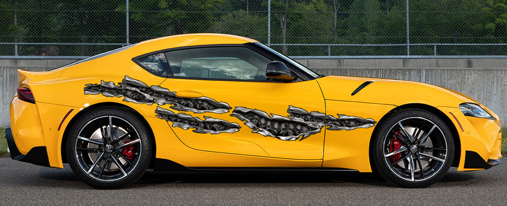 Car side tribal big flag skulls graphic 3D Car Graphic Wrap Ripped Metal Full Color Vinyl Design Wrap decor for truck