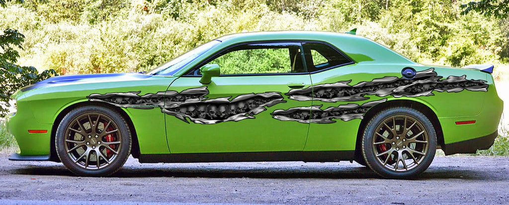 Car side tribal big flag skulls graphic 3D Car Graphic Wrap Ripped Metal Full Color Vinyl Design Wrap decor for truck