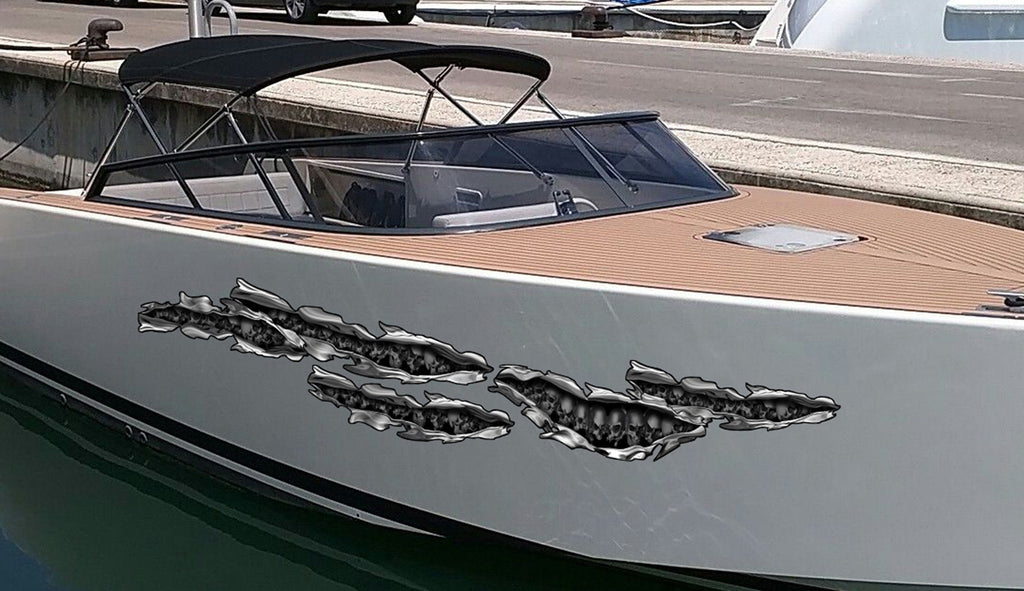 3D Sword Ripped Metal Vinyl Wrap ,Tattoo Boat Decals, Skull decor Tribal Yacht Vinyl, Ranger Boat Decals and Stickers