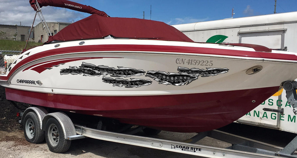 3D Sword Ripped Metal Vinyl Wrap ,Tattoo Boat Decals, Skull decor Tribal Yacht Vinyl, Ranger Boat Decals and Stickers