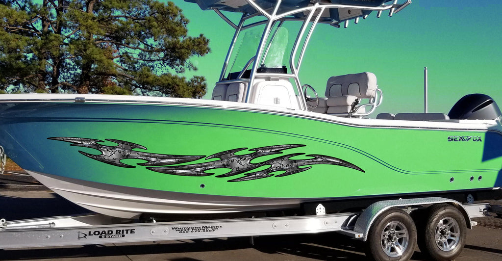3D Sword Ripped Metal Vinyl Wrap ,Tattoo Boat Decals, Watercraft Vinyl, Tribal Yacht Vinyl, Ranger Boat Decals and Stickers