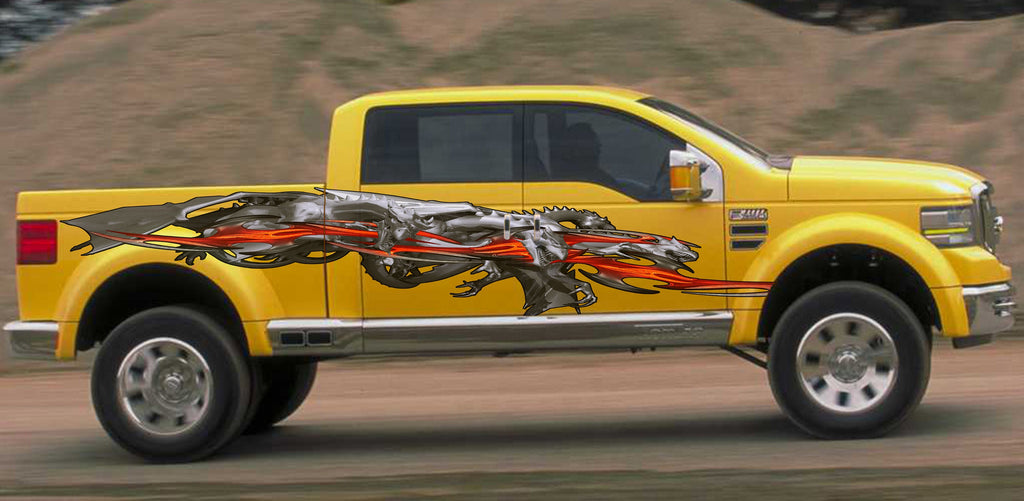 Dragons Car Vinyl Sticker, 3D Dragons Full Color Car Side Graphics, Lizard Vinyl Side Wrap, Tribal Car Side Design, Dragon Car Side Decal