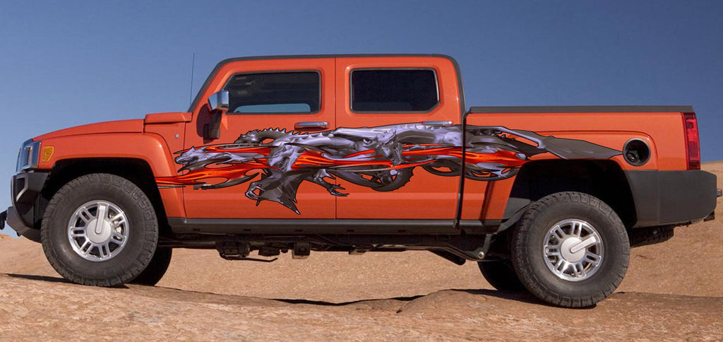 Dragons Car Vinyl Sticker, 3D Dragons Full Color Car Side Graphics, Lizard Vinyl Side Wrap, Tribal Car Side Design, Dragon Car Side Decal