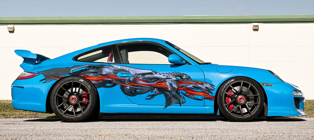 Dragons 3D Car Wrap, Lizard Full Color Vinyl Design, Dragon Street Racing Car Vinyl Sticker, Tribal Lizard Car Vinyl Graphics