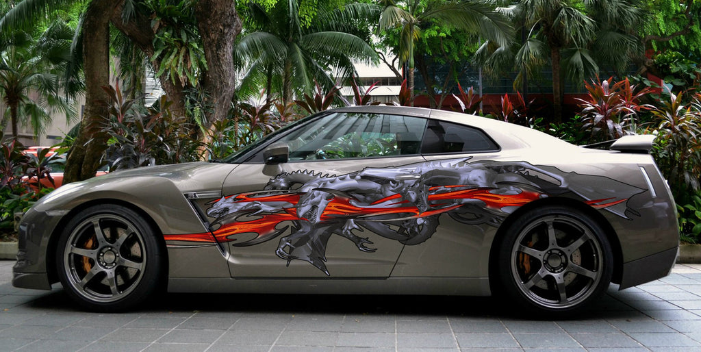 Dragons 3D Car Wrap, Lizard Full Color Vinyl Design, Dragon Street Racing Car Vinyl Sticker, Tribal Lizard Car Vinyl Graphics
