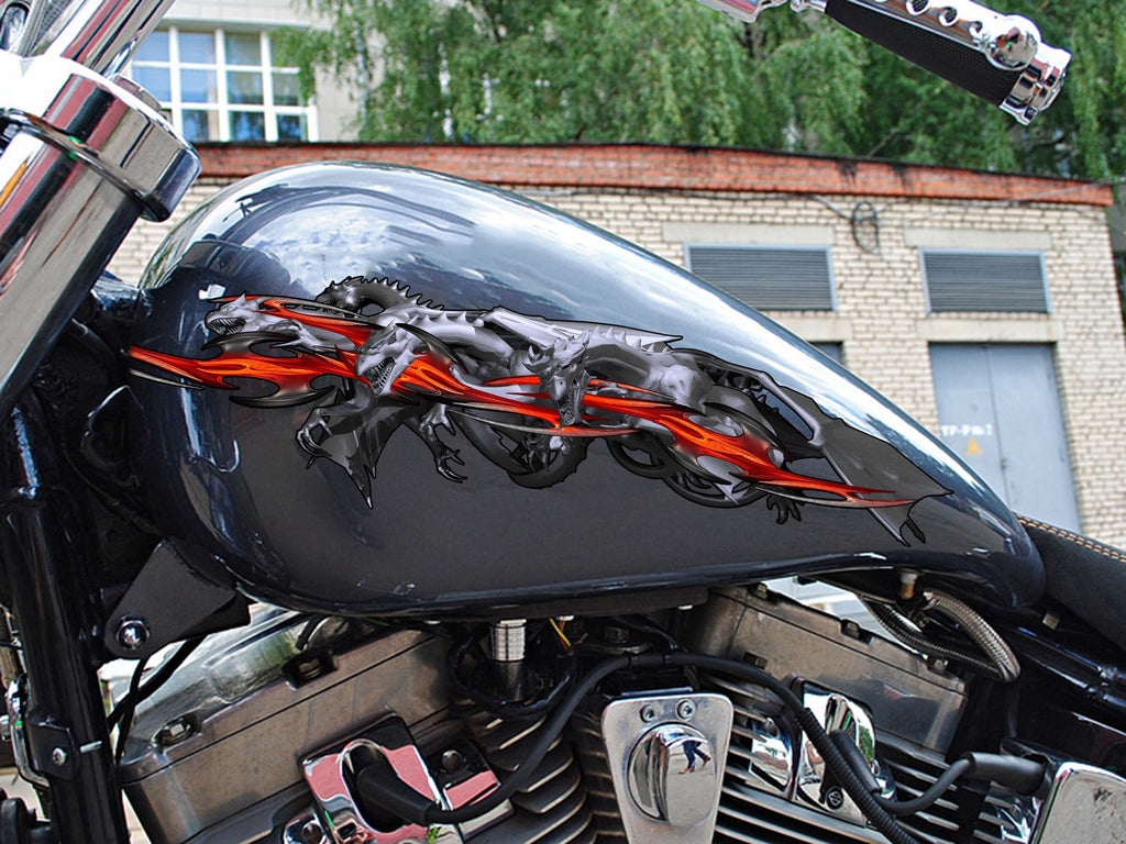 Tribal Dragons Motorcycle Stickers, Dirt Bike Wrap, Flames Dragons Bike Stickers, Racing Decals, Dragons Bike Design