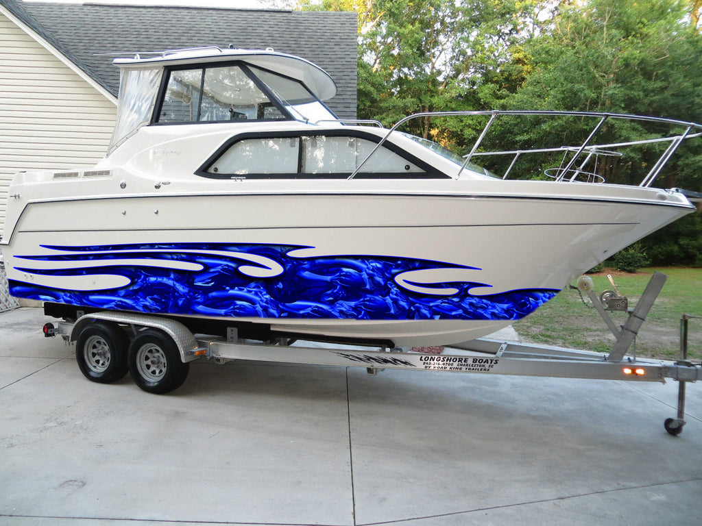 Watercraft Sticker Design, 3D Dragons Boat Graphics Ripped Metal Full Color Speed Boat Vinyl Design, Dragons Cigar Boat Wrap, Yacht Vinyl
