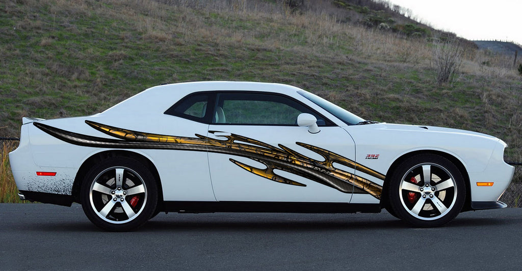 Tribal Car Vinyl, Full Color Car Side Graphics, Car Wrap, Tribal Car Wrap Racing Stripes Decal, Weapon Ripped Metal Car Vinyl Sticker