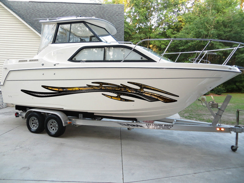 Full Color Yacht Graphics, Speed boat Vinyl Sticker, Tribal Cigar Boat Side Graphics Decal, Tribal Ripped Metal Watercraft Vinyl