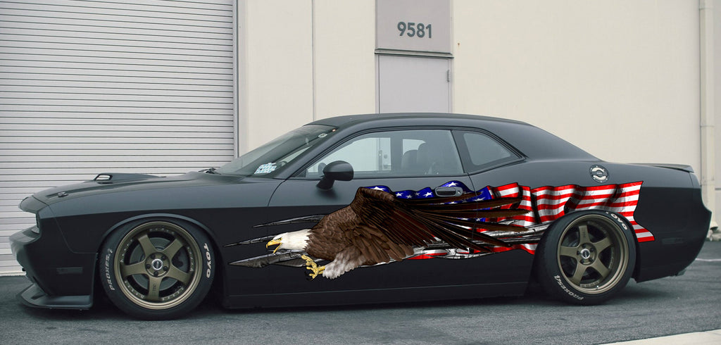 American pride Full color Car side graphics, Tribal 3D Bold Eagle street racing graphic, USA Flag Car vinyl US eagle Car side graphics