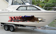 Load image into Gallery viewer, American pride Cigar Boat Side Graphics, Patriotic Sticker, US Bald Eagle Full Color Yacht Graphics, USA Flag Ripped Metal Watercraft Vinyl